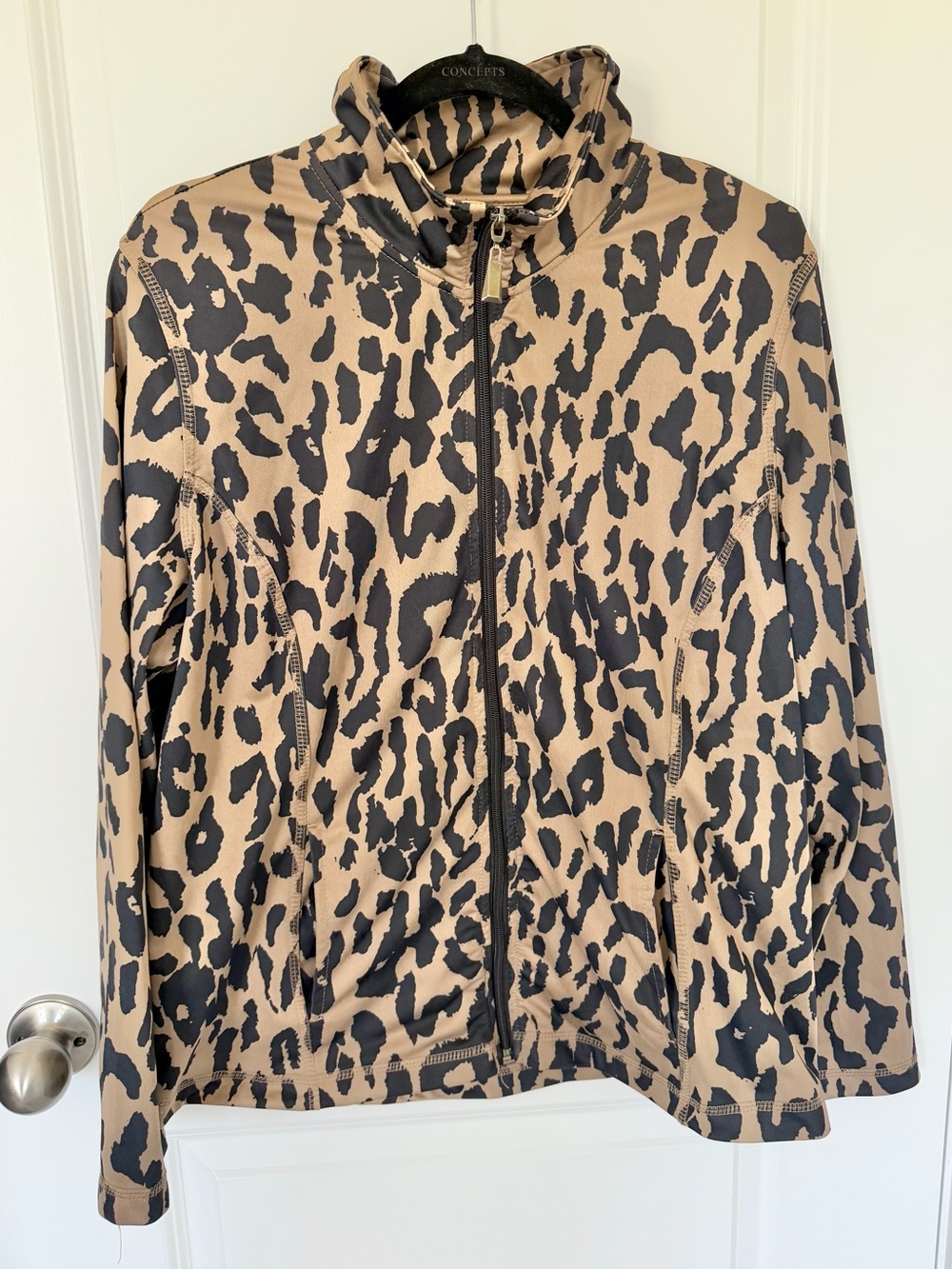 Leopard Print Zip-Front Jacket - Black & Tan